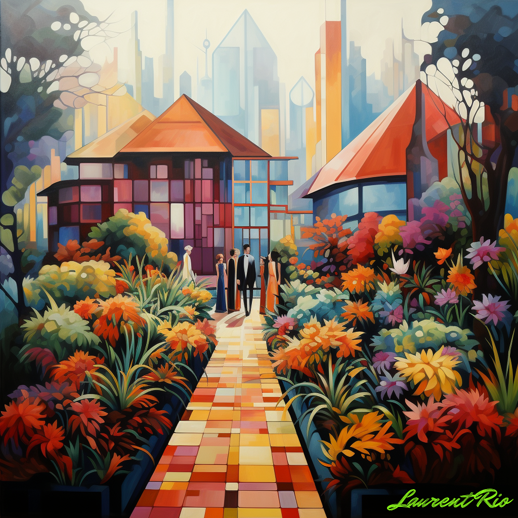 Geometric style painting - Blooming City by Day