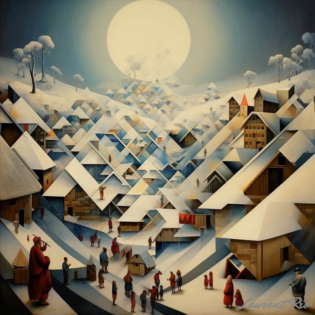 Geometric style painting - Winter Village