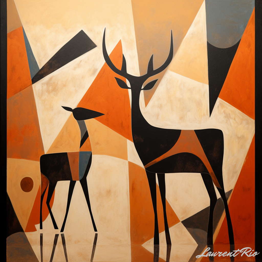 Geometric style painting - The Stag and the Doe