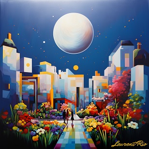 Geometric style painting - Blooming City at Night