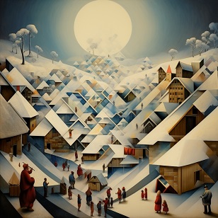 Geometric style painting - Winter Village