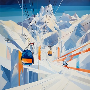 Geometric style painting - Ski Descent